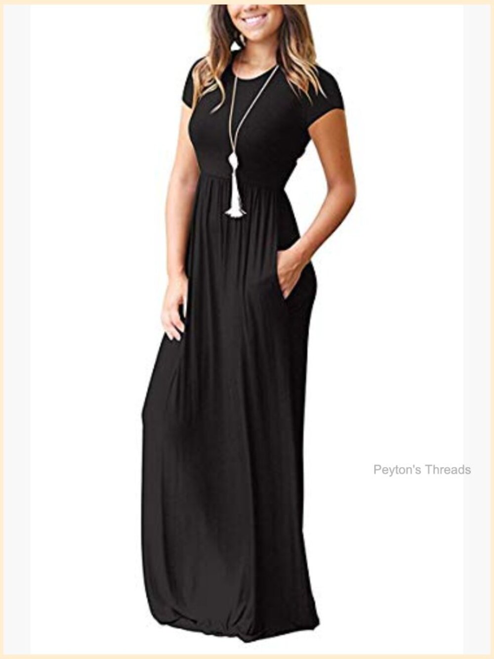 Short Sleeve Loose Plain Maxi Dress with Pockets - Picture 2 of 7